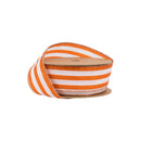 1 1/2" Wired Ribbon | Orange Glittered Pinstripes on White | 10 Yard Roll