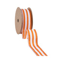 1 1/2" Wired Ribbon | Orange Glittered Pinstripes on White | 10 Yard Roll