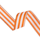 1 1/2" Wired Ribbon | Orange Glittered Pinstripes on White | 10 Yard Roll