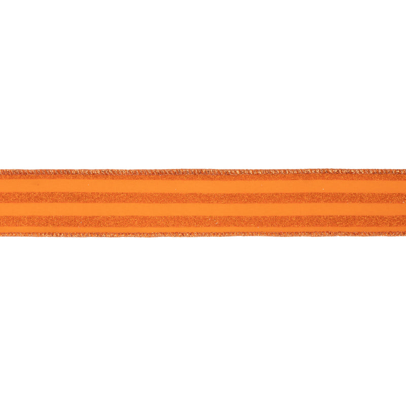 1 1/2" Wired Ribbon | Orange Glittered Pinstripes on Orange | 10 Yard Roll