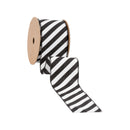 2 1/2" Wired Ribbon | Black Glittered Diagonal Stripes on White | 10 Yard Roll