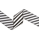 2 1/2" Wired Ribbon | Black Glittered Diagonal Stripes on White | 10 Yard Roll