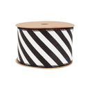 2 1/2" Wired Ribbon | Black Glittered Diagonal Stripes on White | 10 Yard Roll