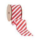 2 1/2" Wired Ribbon | Red Glittered Diagonal Stripes on White | 10 Yard Roll