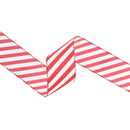 2 1/2" Wired Ribbon | Red Glittered Diagonal Stripes on White | 10 Yard Roll
