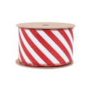 2 1/2" Wired Ribbon | Red Glittered Diagonal Stripes on White | 10 Yard Roll