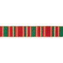 1 1/2" Wired Ribbon | Red, Green, Gold Horizontal Glittered Stripes on Red | 10 Yard Roll