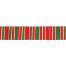 2 1/2" Wired Ribbon | Red, Green, Gold Horizontal Glittered Stripes on Red | 10 Yard Roll