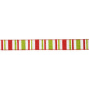 1 1/2" Wired Ribbon | Red, Green, White Horizontal Glittered Stripes on White | 10 Yard Roll