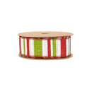 1 1/2" Wired Ribbon | Red, Green, White Horizontal Glittered Stripes on White | 10 Yard Roll