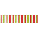 2 1/2" Wired Ribbon | Red, Green, White Horizontal Glittered Stripes on White | 10 Yard Roll