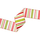 2 1/2" Wired Ribbon | Red, Green, White Horizontal Glittered Stripes on White | 10 Yard Roll