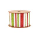 2 1/2" Wired Ribbon | Red, Green, White Horizontal Glittered Stripes on White | 10 Yard Roll
