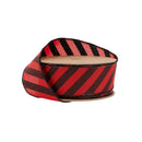 1 1/2" Wired Ribbon | Black Diagonal Glittered Stripes on Red | 10 Yard Roll