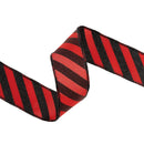1 1/2" Wired Ribbon | Black Diagonal Glittered Stripes on Red | 10 Yard Roll