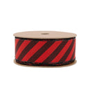 1 1/2" Wired Ribbon | Black Diagonal Glittered Stripes on Red | 10 Yard Roll
