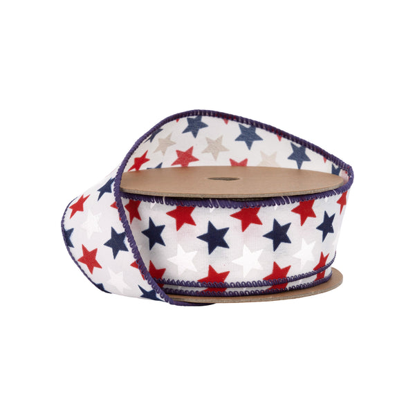 1 1/2" Wired Ribbon | Red, White and Blue All-over Stars | 10 Yard Roll