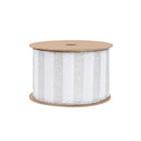 2 1/2" Wired Ribbon | Horizontal Silver Glittered Stripes on White | 10 Yard Roll