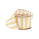 2 1/2" Wired Ribbon | Horizontal Gold Glittered Stripes on White | 10 Yard Roll