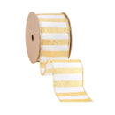 2 1/2" Wired Ribbon | Horizontal Gold Glittered Stripes on White | 10 Yard Roll