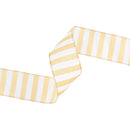 2 1/2" Wired Ribbon | Horizontal Gold Glittered Stripes on White | 10 Yard Roll