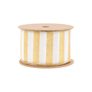 2 1/2" Wired Ribbon | Horizontal Gold Glittered Stripes on White | 10 Yard Roll