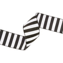 2 1/2" Wired Ribbon | Horizontal Black Glittered Stripes on White | 10 Yard Roll