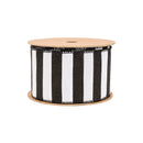 2 1/2" Wired Ribbon | Horizontal Black Glittered Stripes on White | 10 Yard Roll