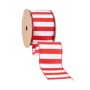 2 1/2" Wired Ribbon | Horizontal Red Glittered Stripes on White | 10 Yard Roll