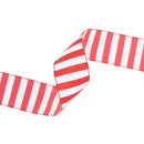 2 1/2" Wired Ribbon | Horizontal Red Glittered Stripes on White | 10 Yard Roll