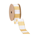 1 1/2" Wired Ribbon | Horizontal Gold Glittered Stripes on White | 10 Yard Roll