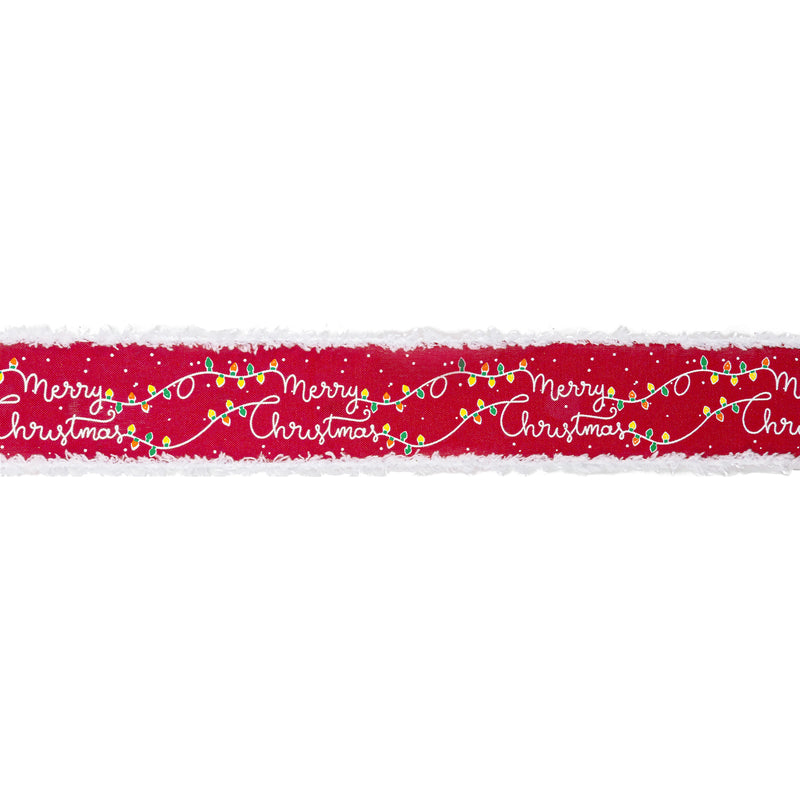 2 1/2" Wired Ribbon | Merry Christmas with Fuzzy Edge | 10 Yard Spool