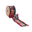 2 1/2" Wired Ribbon | Gingerbread Man/Candy Cane with Fuzzy Edge | 10 Yard Spool