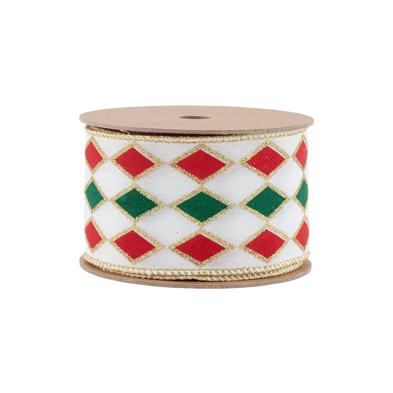2 1/2" Wired Ribbon | Red and Green Diamond Glitter | 10 Yard Spool