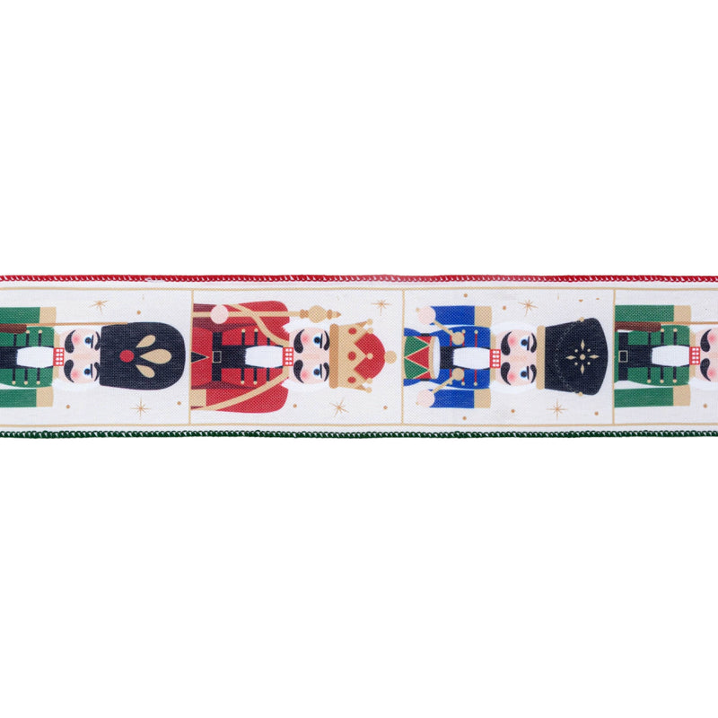 2 1/2" Wired Ribbon | Nutcracker with Red/Green Edge | 10 Yard Roll