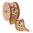 2 1/2" Wired Ribbon | Candy Cane with Red Fuzzy Edge | 10 Yard Roll
