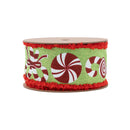 2 1/2" Wired Ribbon | Candy Cane with Red Fuzzy Edge | 10 Yard Roll