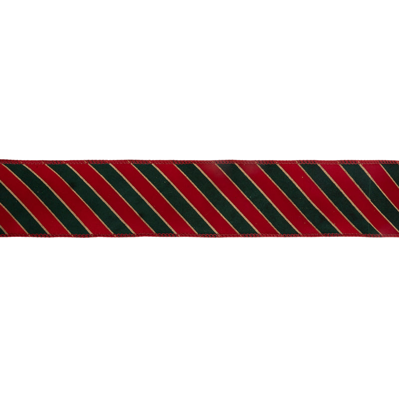 2 1/2" Wired Ribbon | Green Stripes on Red w Red Back | 10 Yard Roll