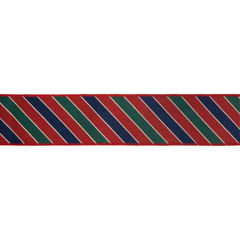 2 1/2" Wired Ribbon | Green Stripes on Red w Red Back | 10 Yard Roll