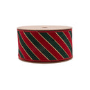 2 1/2" Wired Ribbon | Green Stripes on Red w Red Back | 10 Yard Roll