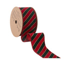 2 1/2" Wired Ribbon | Green Stripes on Red w Red Back | 10 Yard Roll