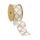 2 1/2" Wired Ribbon | Gold Glitter Diamonds on Ivory | 10 Yard Roll