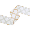 2 1/2" Wired Ribbon | Gold Glitter Diamonds on Ivory | 10 Yard Roll