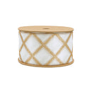 2 1/2" Wired Ribbon | Gold Glitter Diamonds on Ivory | 10 Yard Roll