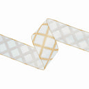 2 1/2" Wired Ribbon | Gold Glitter Diamonds on Ivory | 50 Yard Roll
