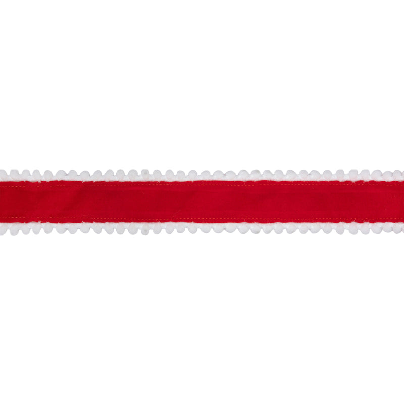 1 1/2" Wired Ribbon | Red with White Pom-pom Edge | 10 Yard Roll