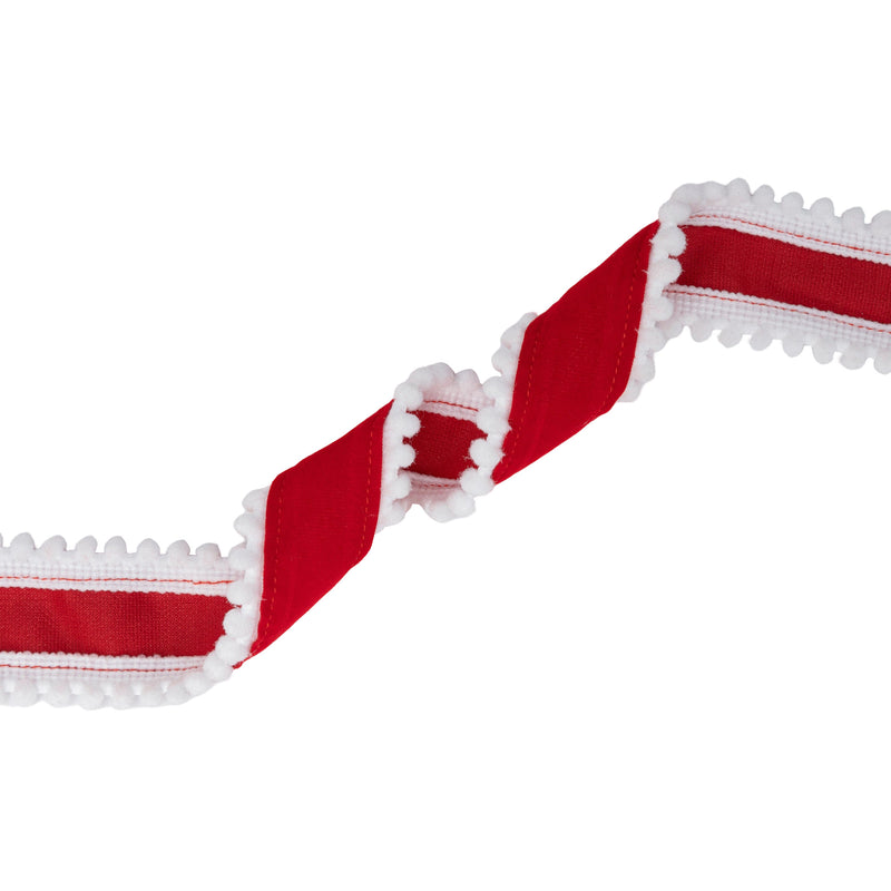 1 1/2" Wired Ribbon | Red with White Pom-pom Edge | 10 Yard Roll