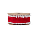 1 1/2" Unwired Ribbon | Red with White Pom-pom Edge | 10 Yard Roll