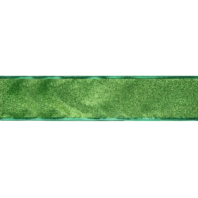2 1/2" Wired Ribbon | Green Glitter | 10 Yard Roll