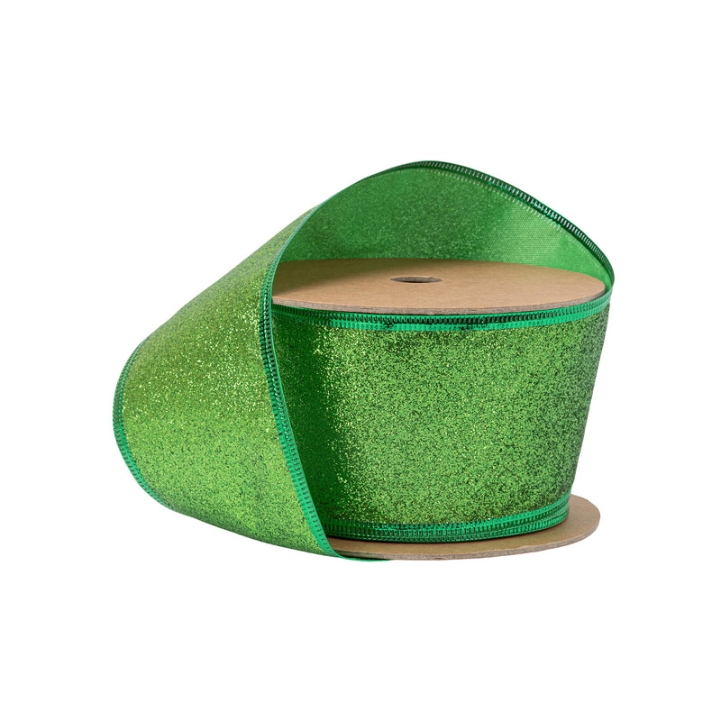 2 1/2" Wired Ribbon | Green Glitter | 10 Yard Roll